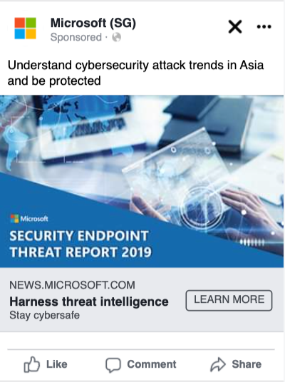 Social media campaign promoting Microsoft's Security Endpoint Threat Report and cybersecurity research findings across Asia
