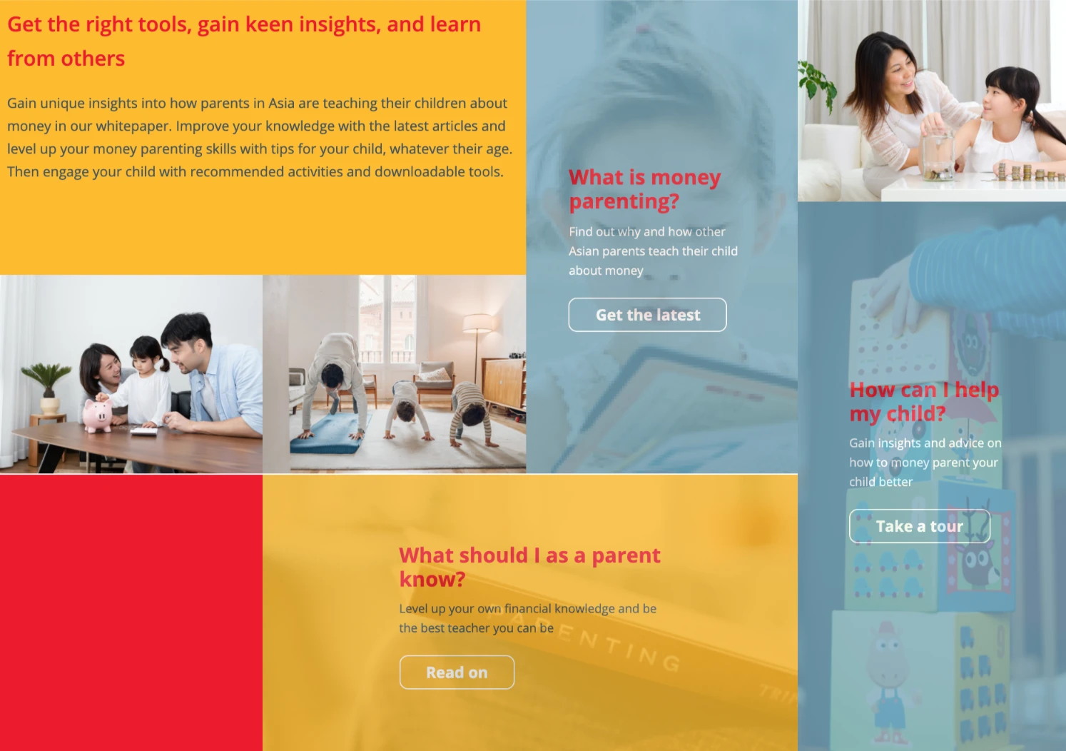 Content hub promoting money management skills and financial education for parents and children