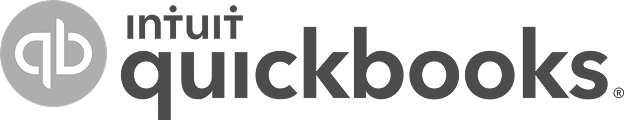 QuickBooks logo with white stylized letters 'qb' inside a gray circle and 'quickbooks' text beside it.