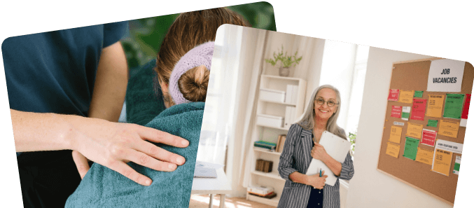 Corporate Calm massage session alongside an employment services consultant and job vacancies board