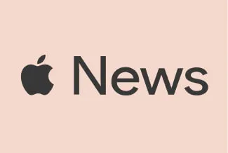 Apple News logo with black apple icon and text on a light peach background.