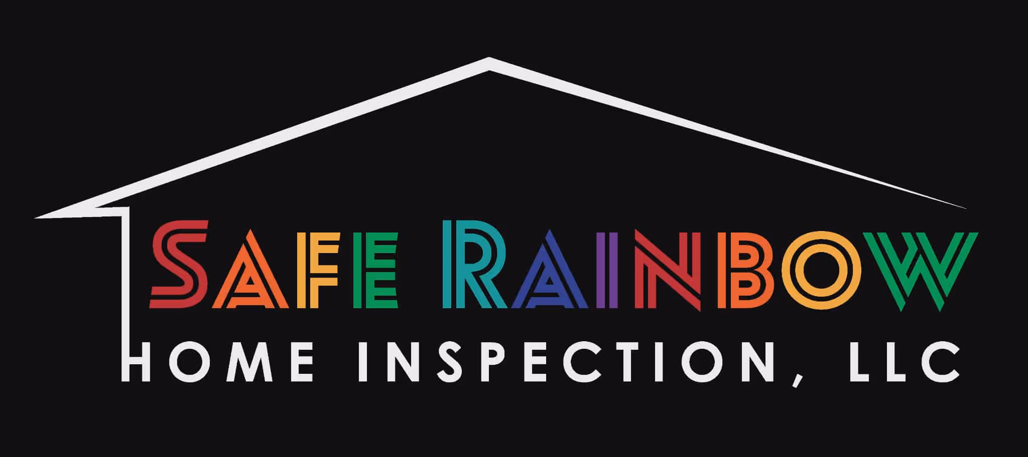 Logo of Safe Rainbow Home Inspection, LLC with colorful stylized text inside an outline of a house roof.