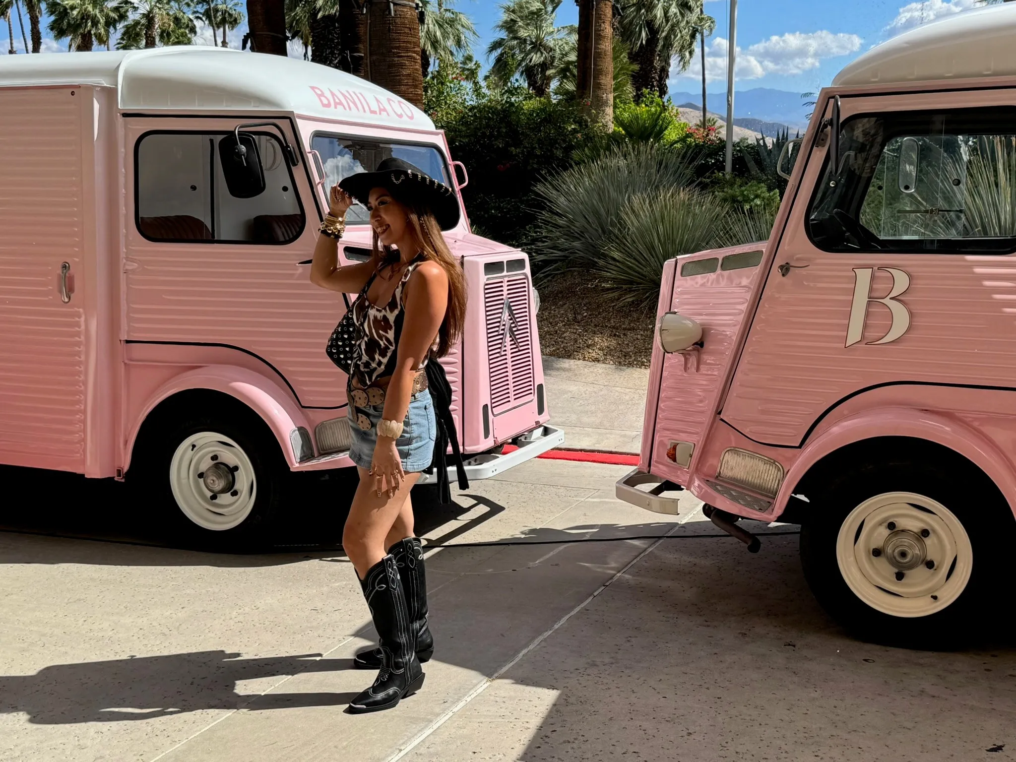 Banila: Two custom-branded pink Citroën HY vans positioned side by side for the Banila Co Coachella activation
