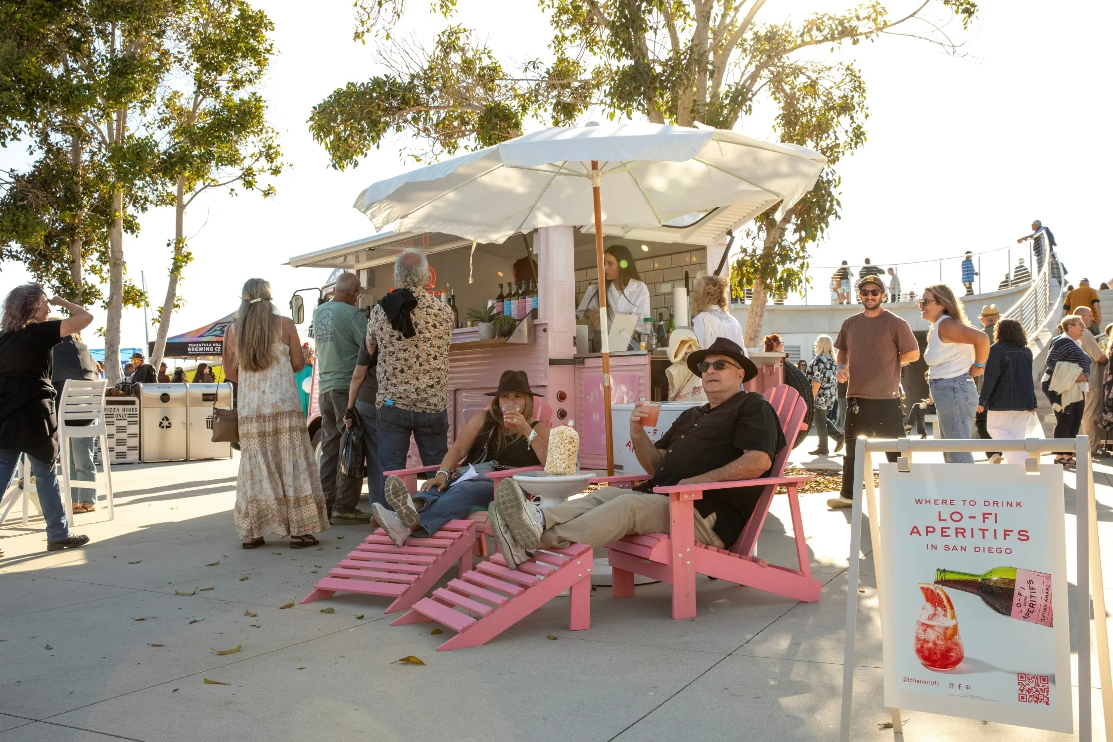 Lo-Fi: The Lo-Fi Spritz Van at The Rady Shell, a vintage pink Citroën HY serving guests before a concert in San Diego