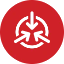 Red circular icon with four arrows pointing inward toward the center.