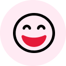 Smiling face emoji with closed eyes and wide open red mouth on a light pink circular background.