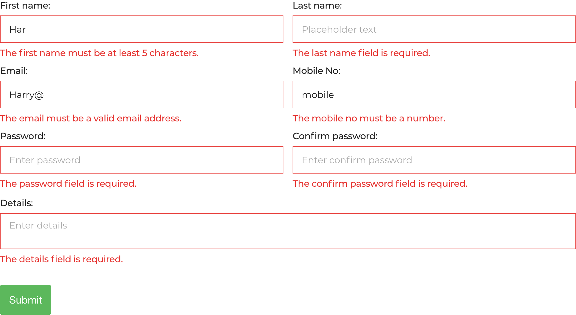 An example of inline validation