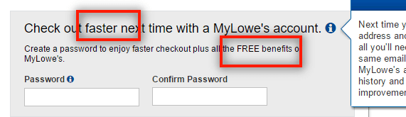 An example of persuasive microcopy on a checkout from Lowes