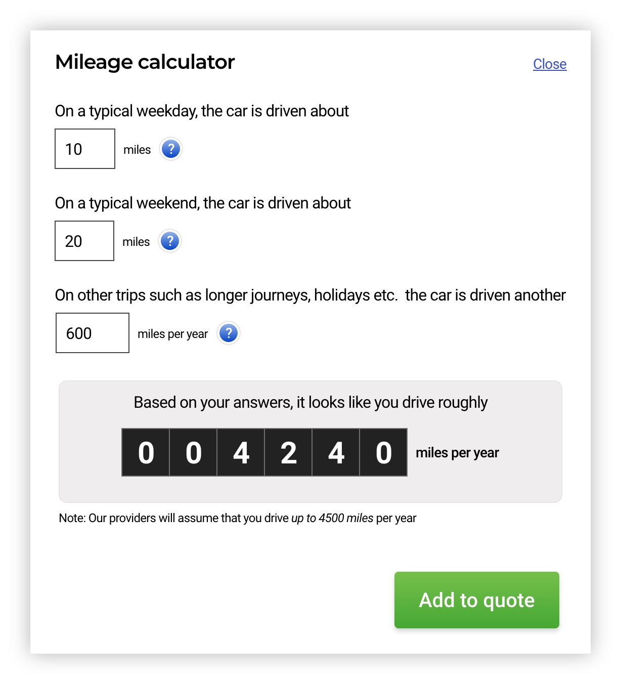 Mileage calculator example