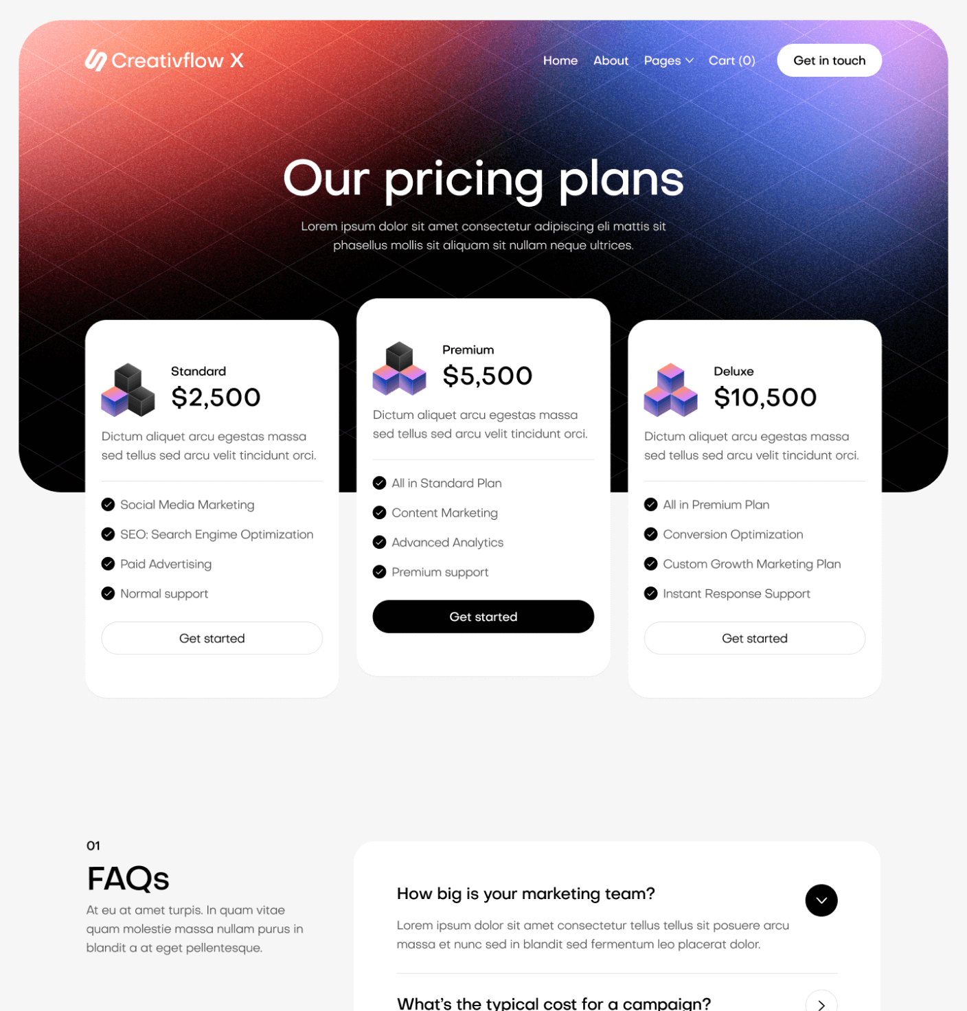 Creativflow X - Pricing Main Page - Marketing Agency Webflow Template
