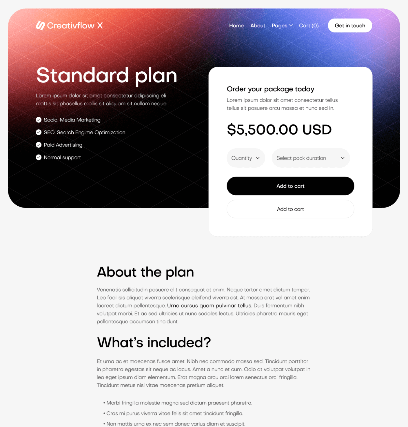Creativflow X - Pricing Single Main Page - Marketing Agency Webflow Template