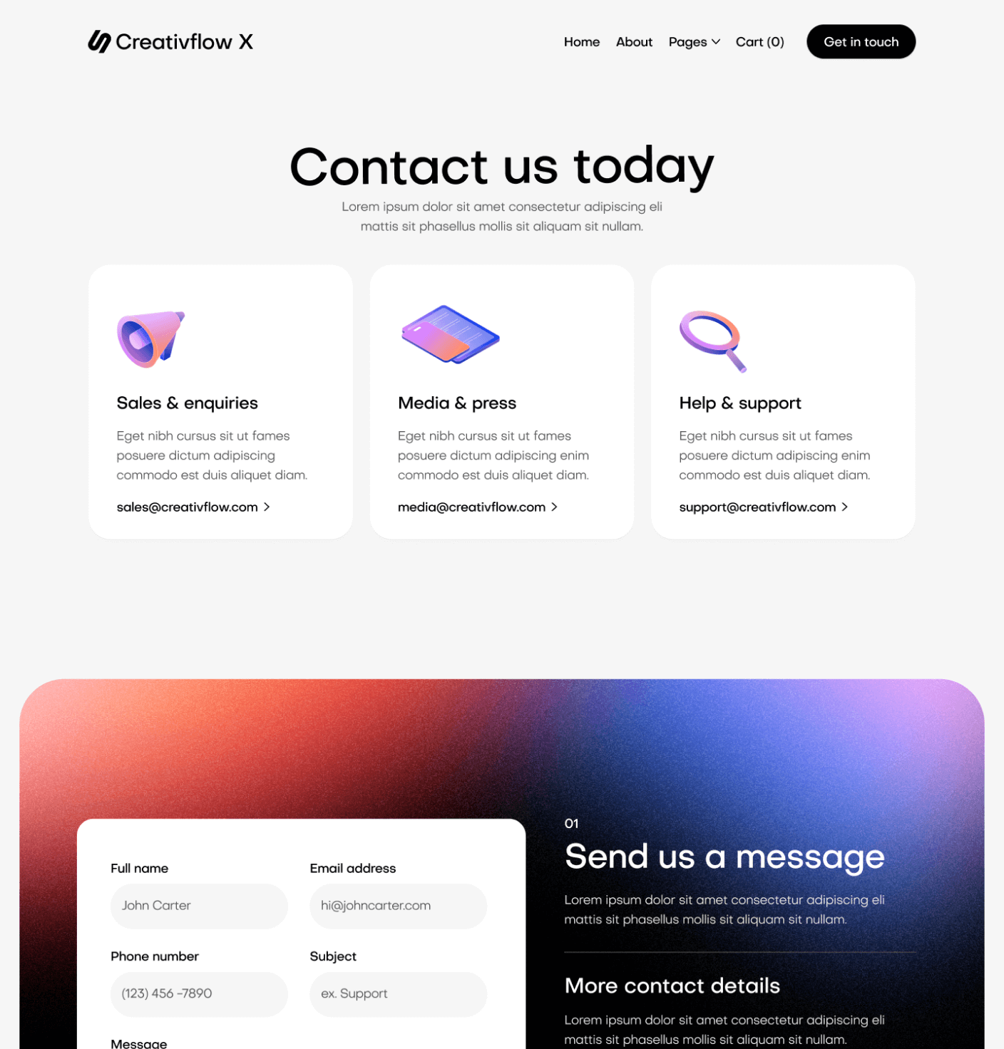 Creativflow X - Contact V3 Main Page - Marketing Agency Webflow Template