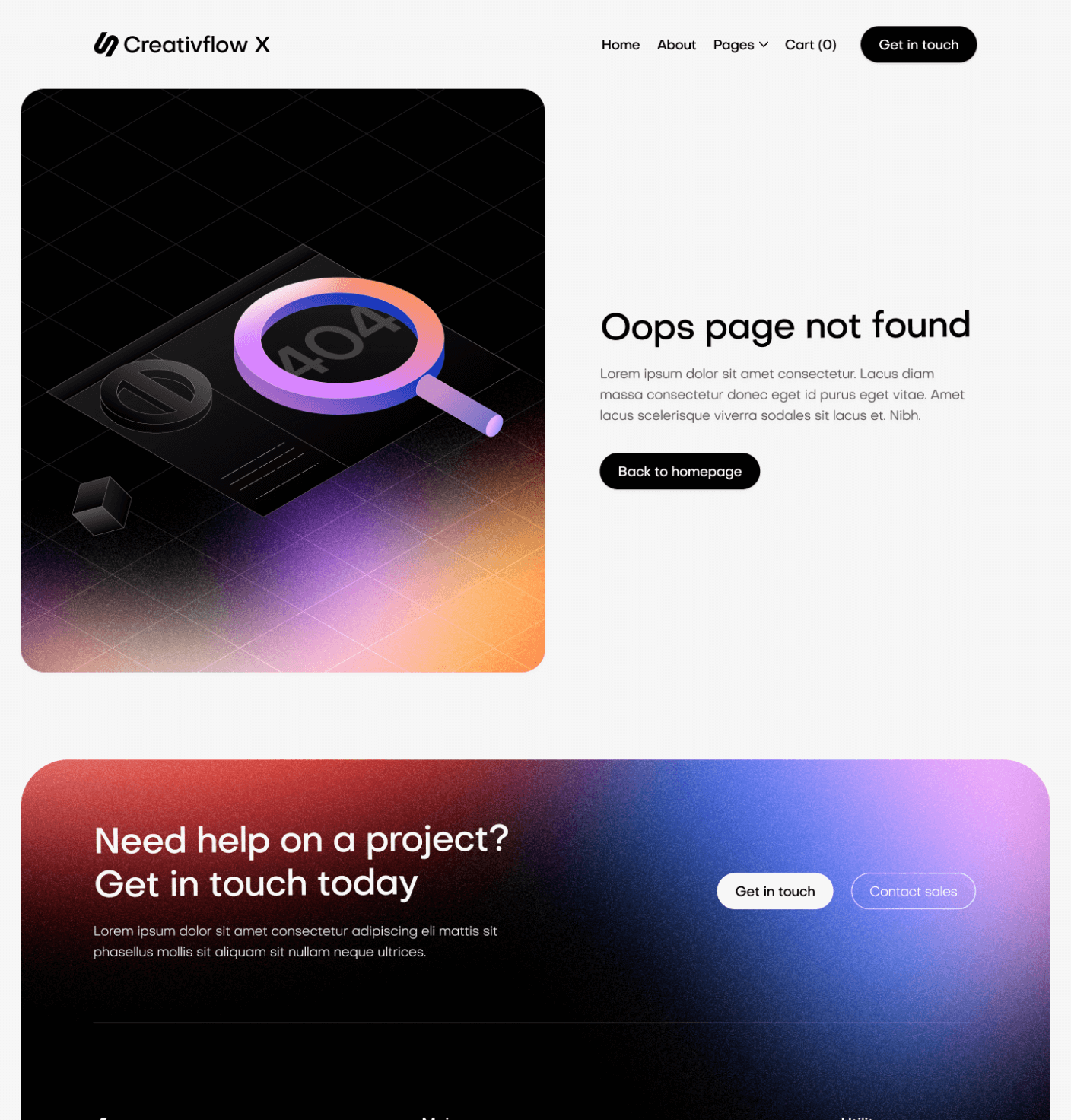 Creativflow X - 404 Not Found Utility Page - Marketing Agency Webflow Template