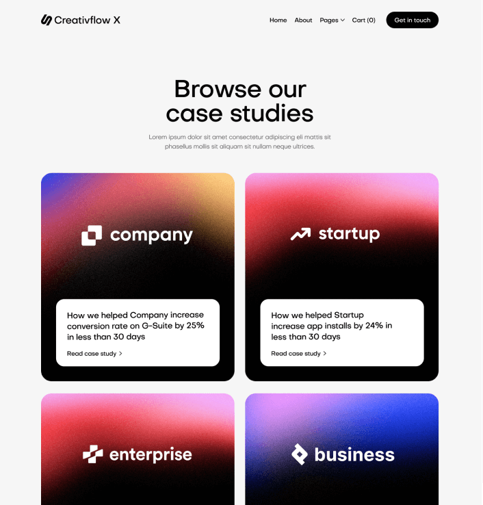 Creativflow X - Case Studies Main Page - Marketing Agency Webflow Template