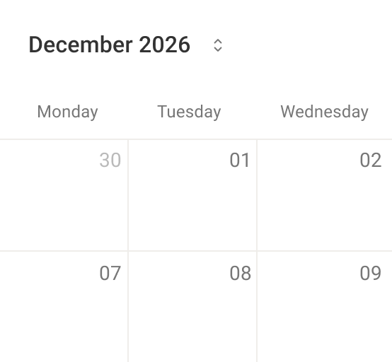 Calendar view showing upcoming SaaS licence and contract renewals in December 2026