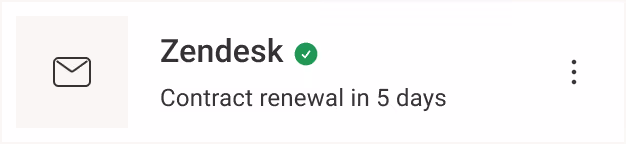 Zendesk reminder card showing contract renewal in 5 days