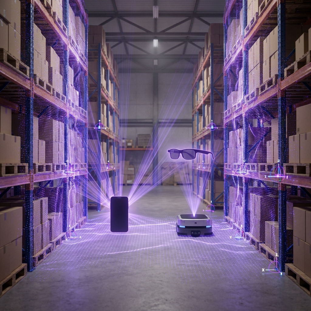 MultiSet 360 video to VPS: phones, AR glasses and robots localize with 6-DoF pose on a warehouse map