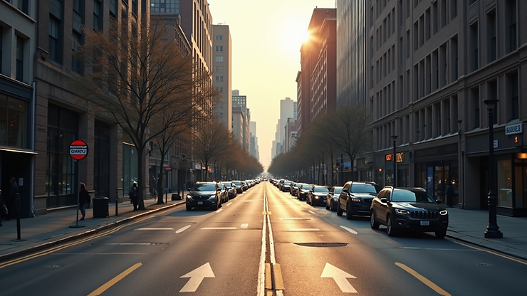 High angle view of a city street with augmented reality directions