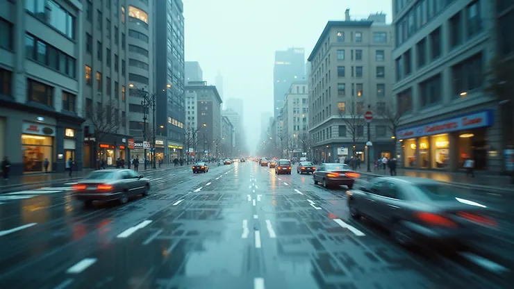 Eye-level view of a large urban area with 3D mapping overlays