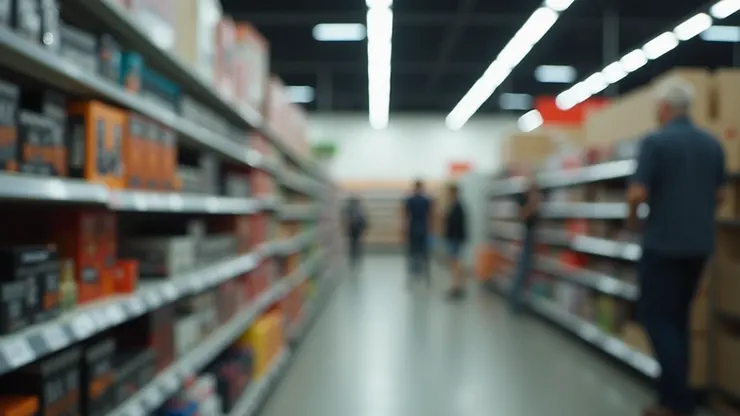 Close-up view of a retail store with AR product placement on shelves
