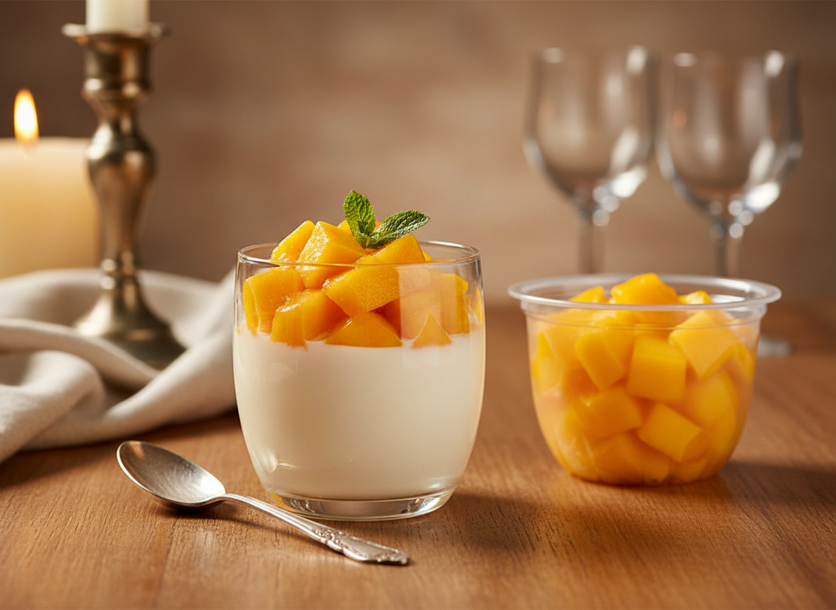 تهیه دسر پانا‌کوتا با دایس هلو