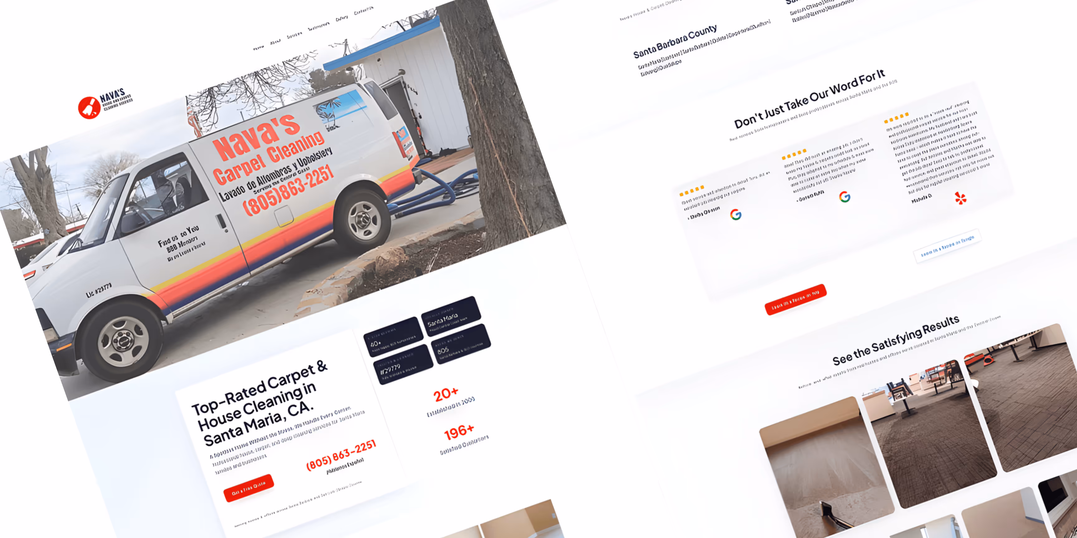 PyreBrand Design's client: Nava's House & Carpet Cleaning, which includes an all-in-one digital marketing plus ai automations to rank their online presence.