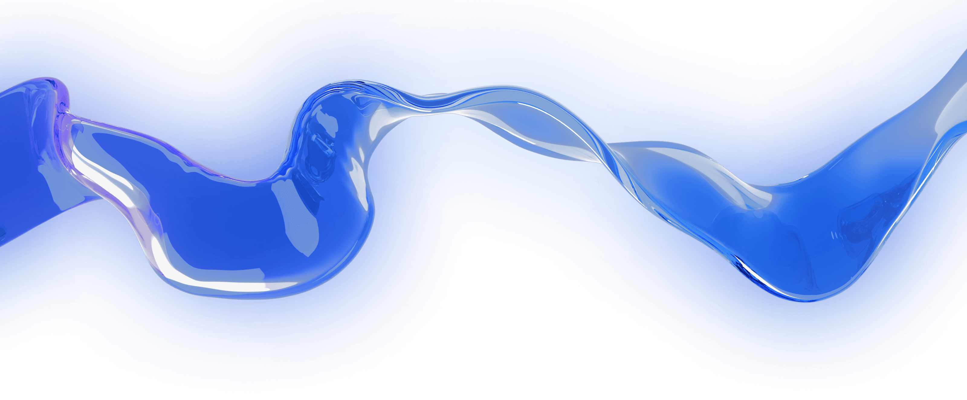 Abstract flowing translucent blue ribbon with glossy surface and light reflections.