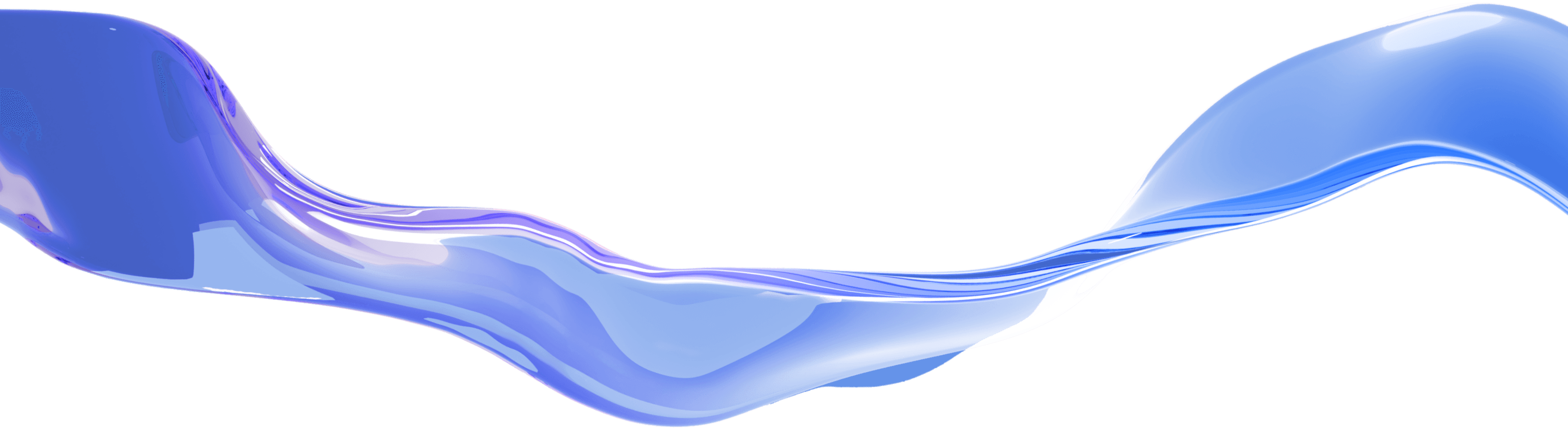 Glossy, translucent blue ribbon with fluid, wave-like curves on a transparent background.