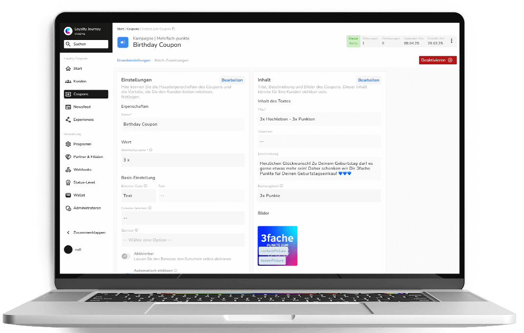 Couponing Bereich der Kundenbindungssoftware Convercus