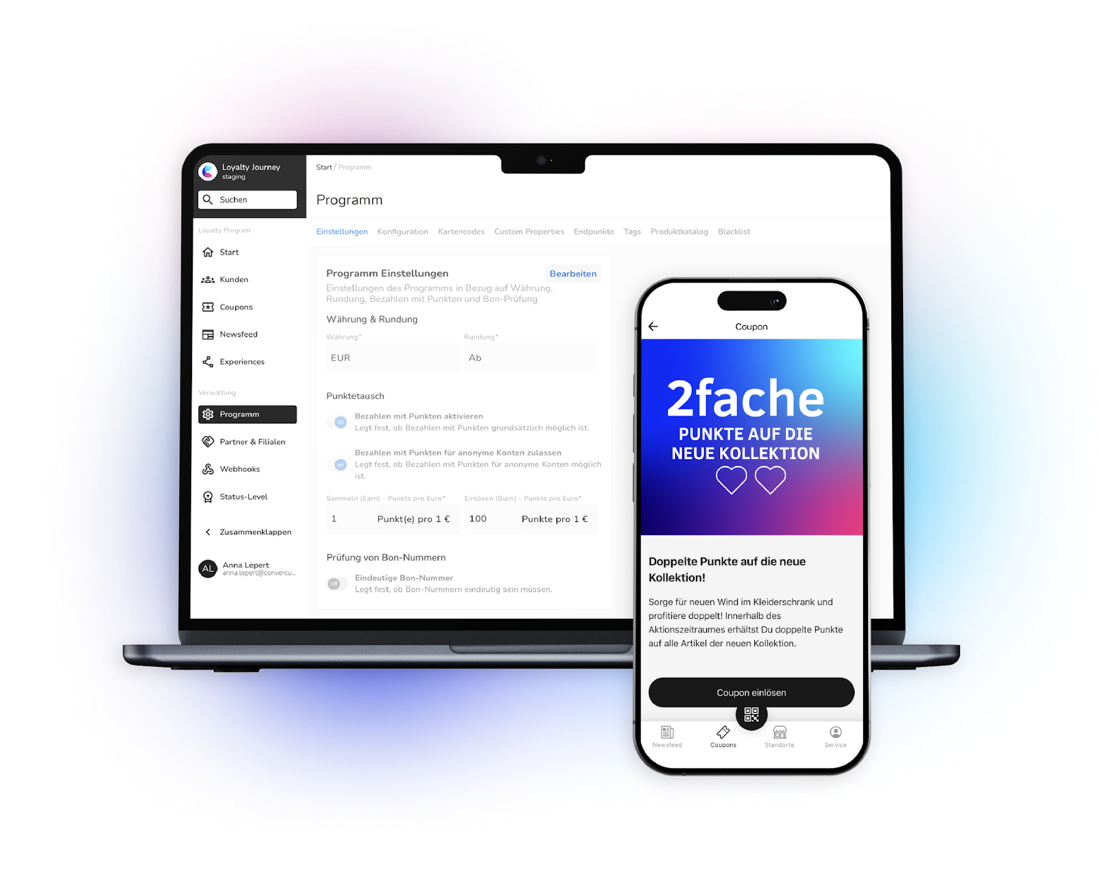 Treueprogramm-Verwaltungssystem mit Punktetausch-Funktionen und mobilem Gutschein