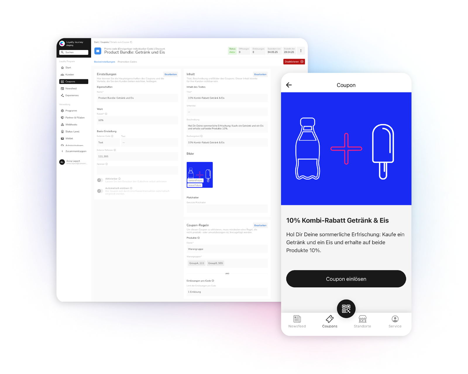 Loyalty-Programm Software für Produkt Bundle Getränk und Eis mit 10% Kombi-Rabatt Coupon Verwaltung