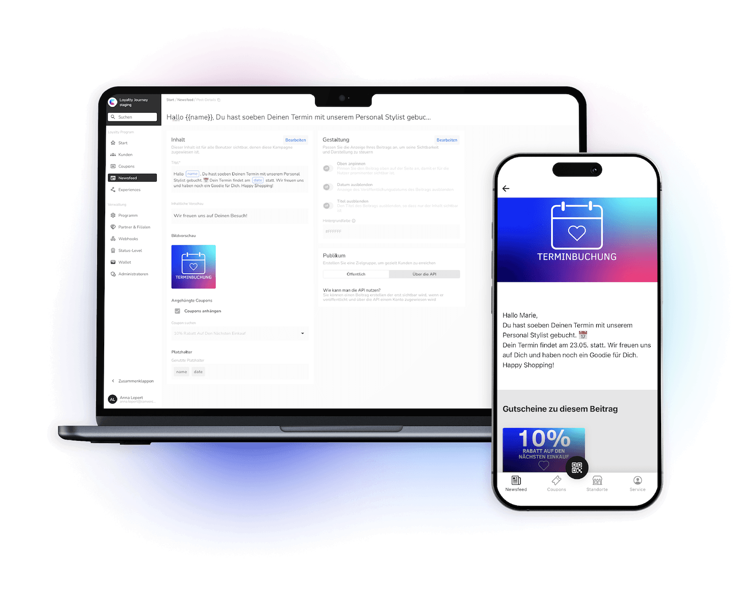 Mit Hilfe des Dashboards im Convercus Loyalty Programm unter anderem Terminbestätigungen einrichten