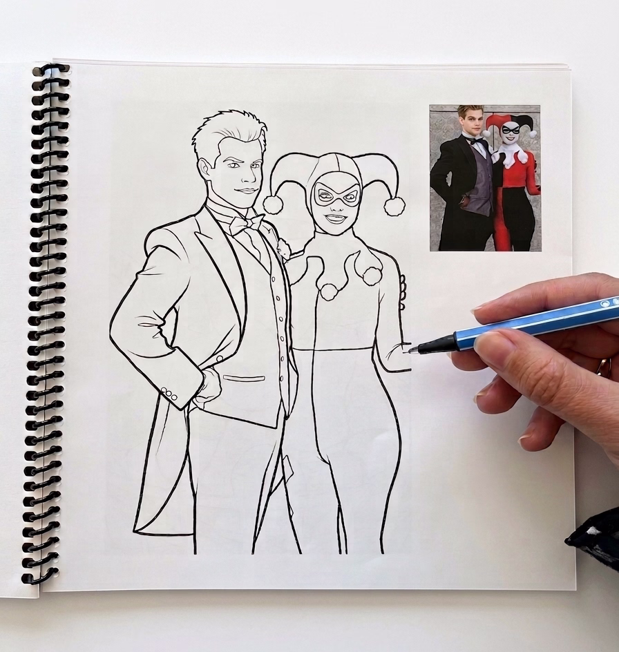 Rendering of a coloring page of the custom coloring book.