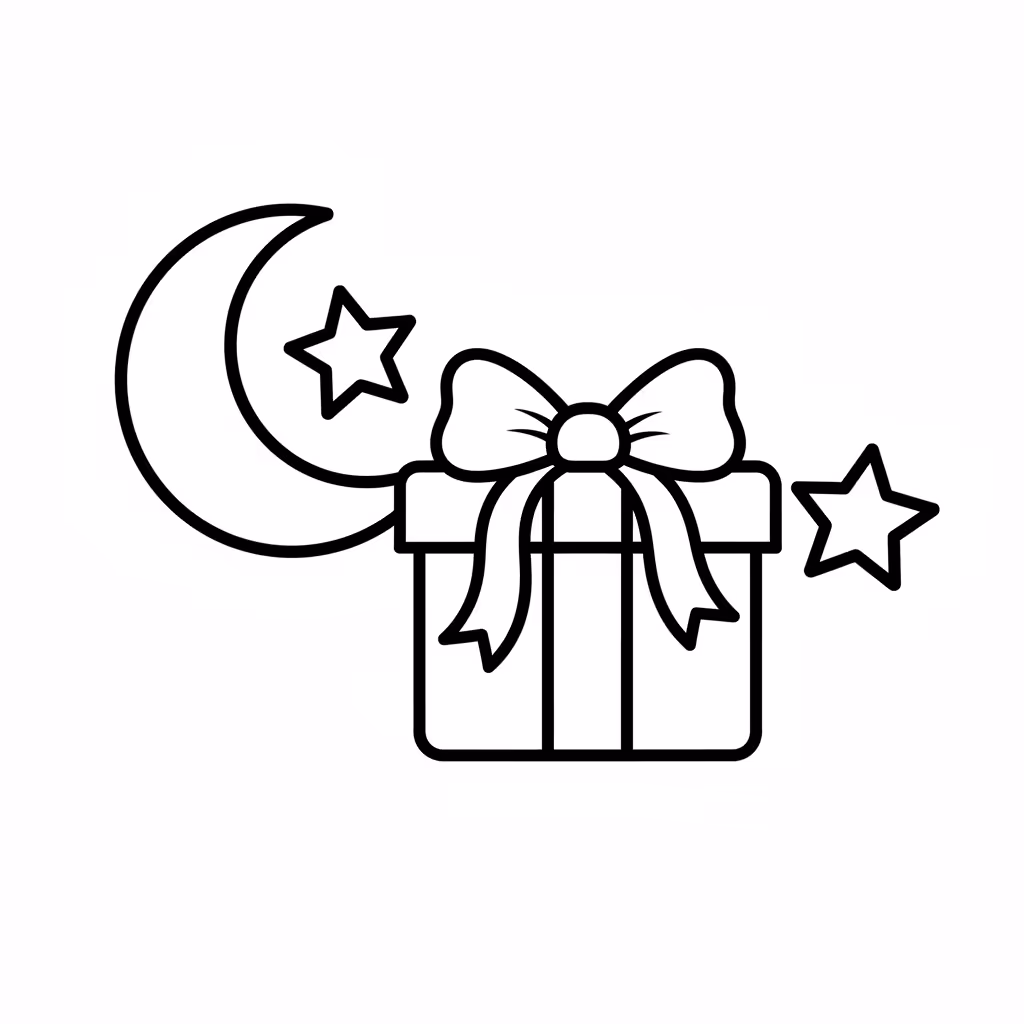 Picture of a printable coloring page showing Eid Gift, level easy
