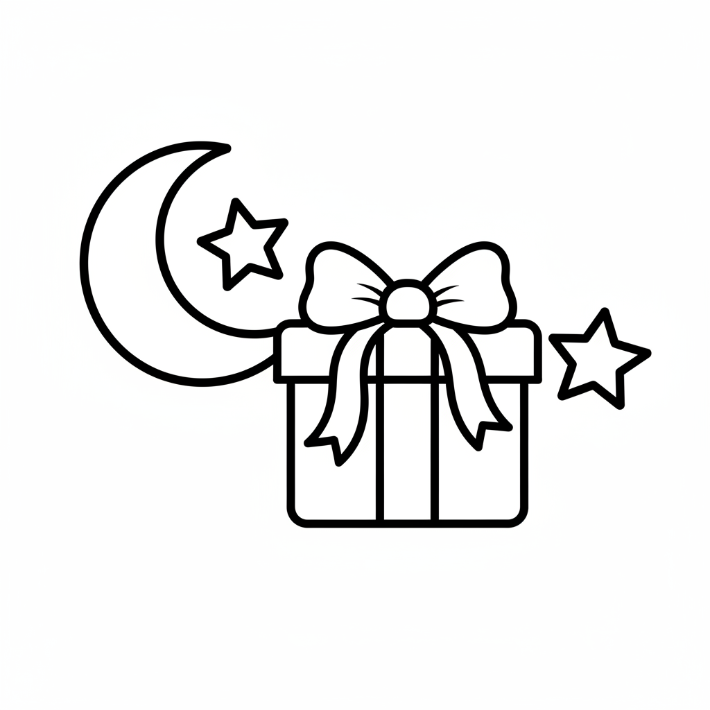 Picture of a printable coloring page showing Eid Gift, level easy