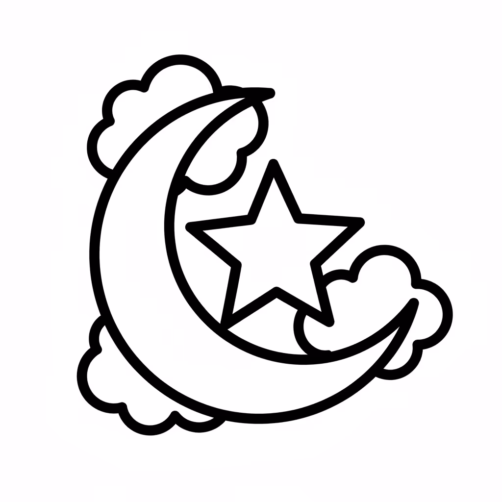 Picture of a printable coloring page showing Ramadan Star, level easy