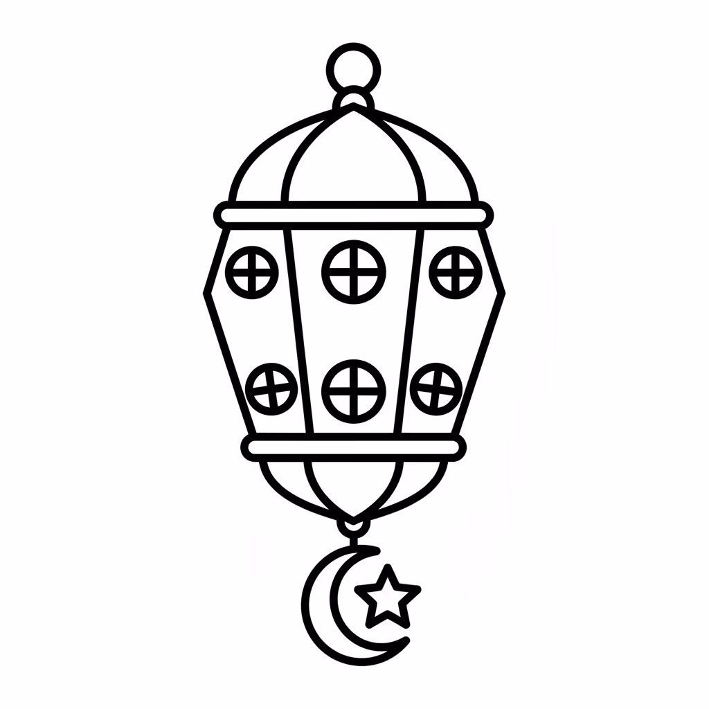 Picture of a printable coloring page showing Ramadan Lantern, level easy