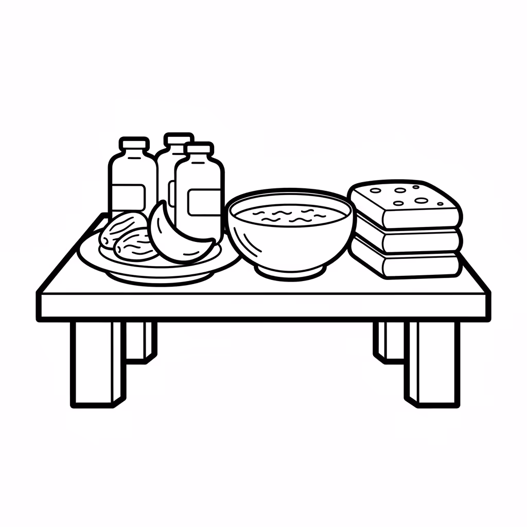 Picture of a printable coloring page showing Iftar, level easy