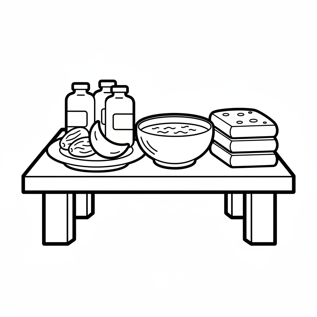 Picture of a printable coloring page showing Iftar, level easy
