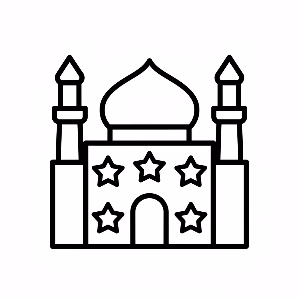 Picture of a printable coloring page showing Mosque, level easy