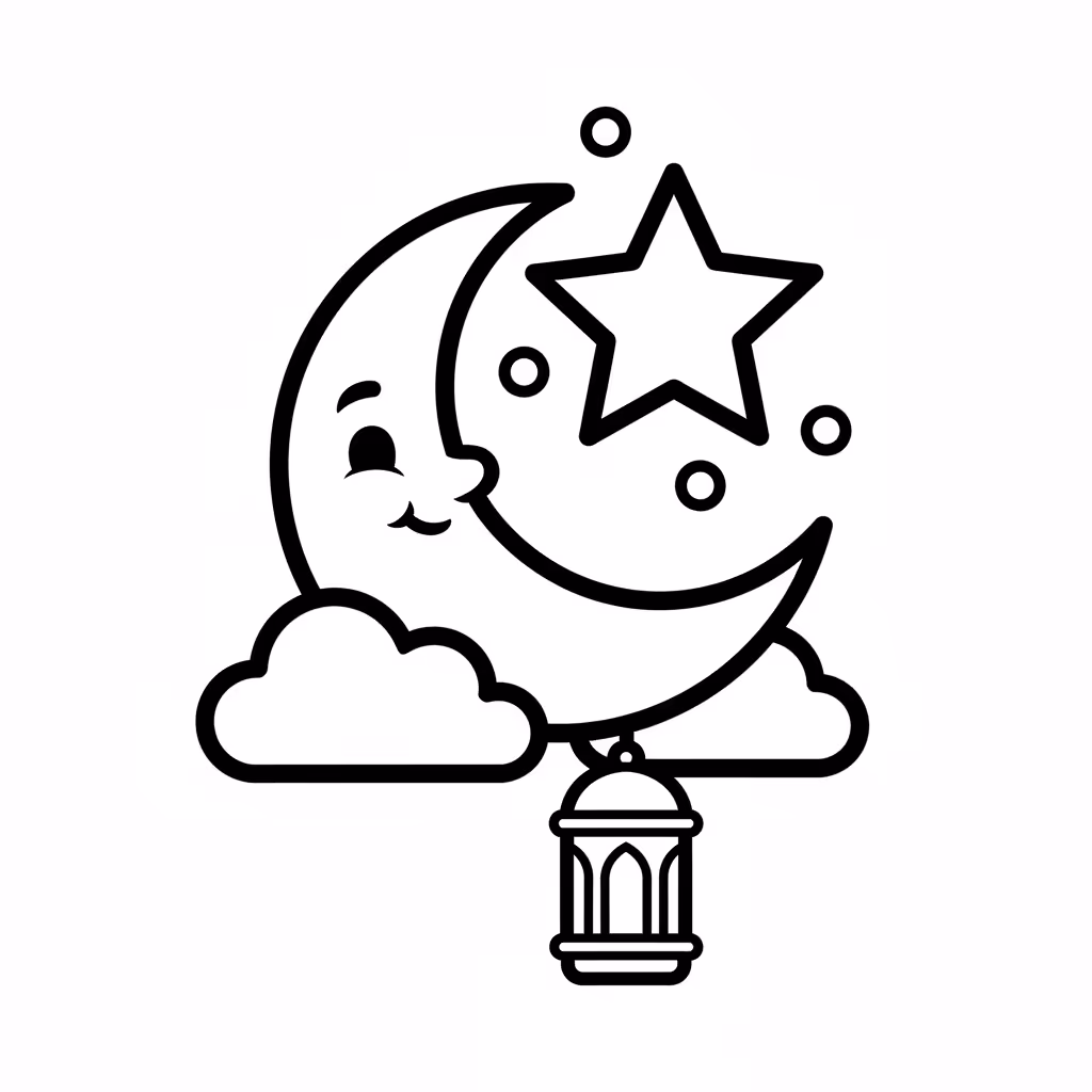 Picture of a printable coloring page showing Ramadan Moon, level easy