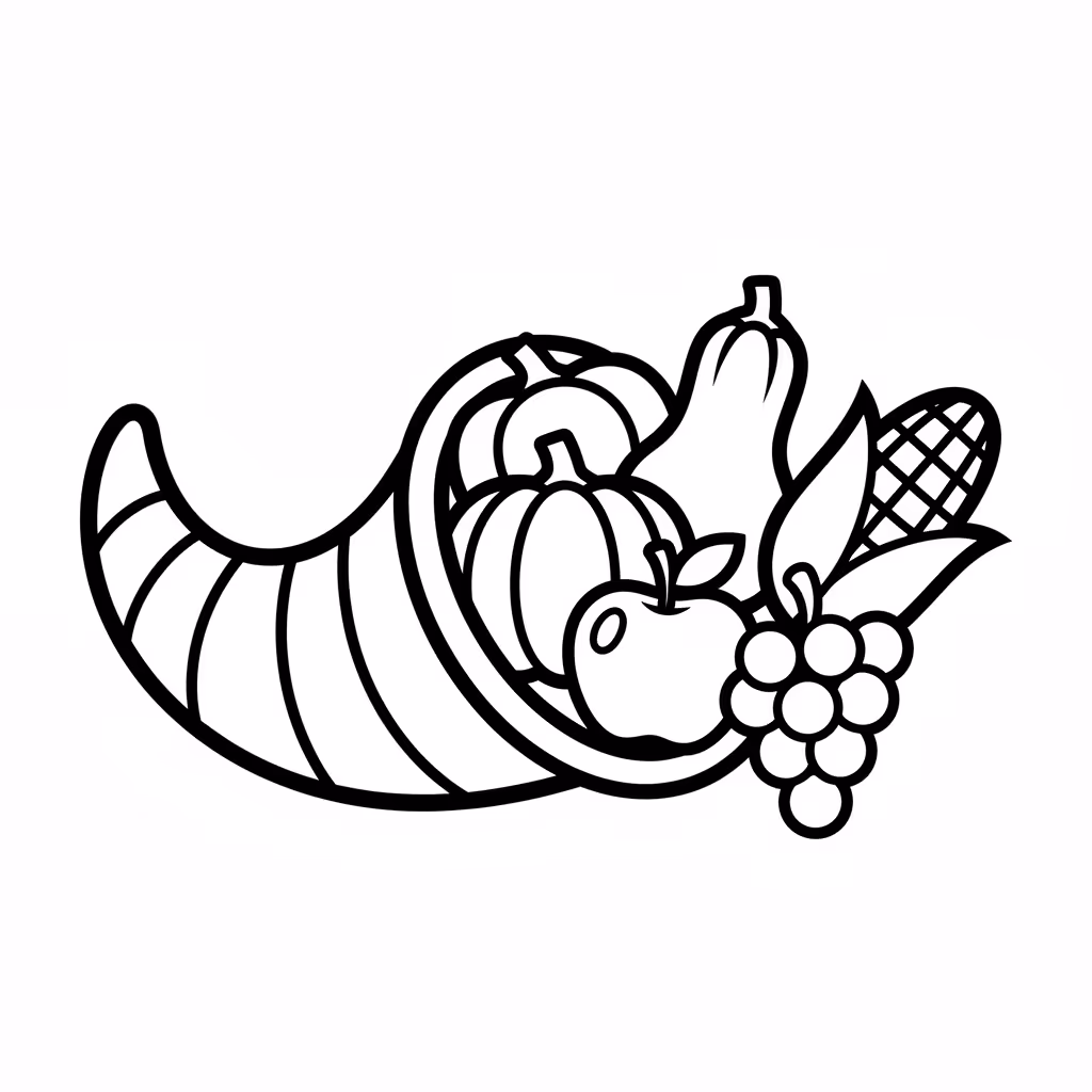 Picture of a printable coloring page showing Cornucopia, level easy