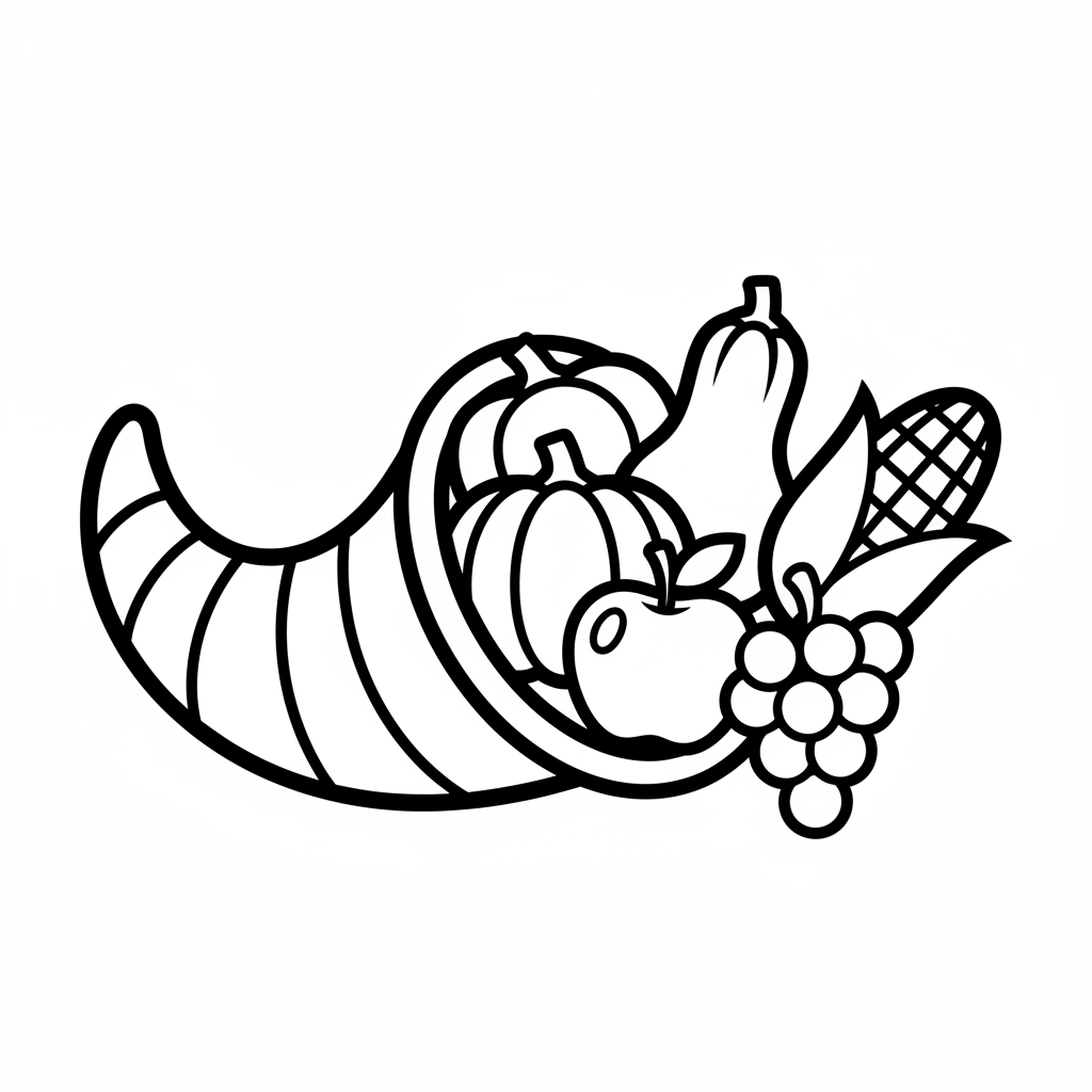 Picture of a printable coloring page showing Cornucopia, level easy