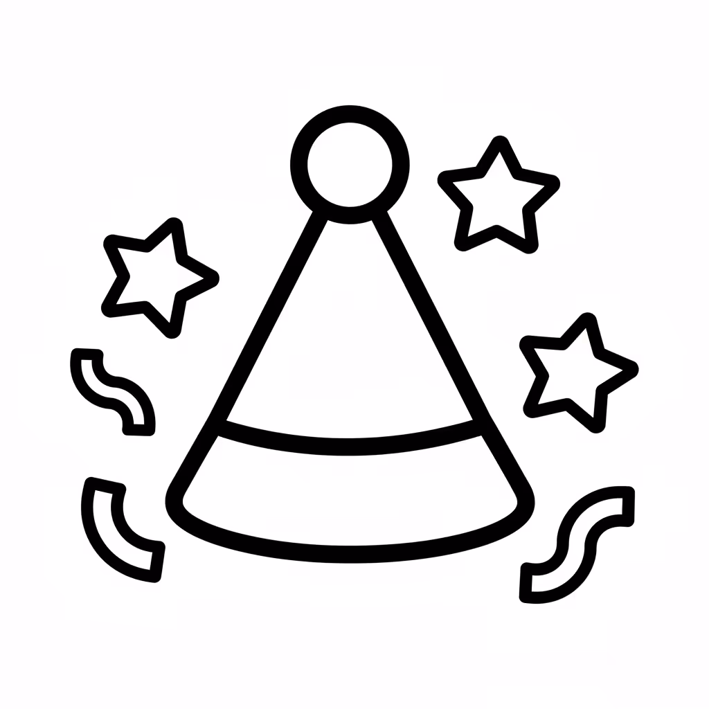 Picture of a printable coloring page showing New Year Hat, level easy