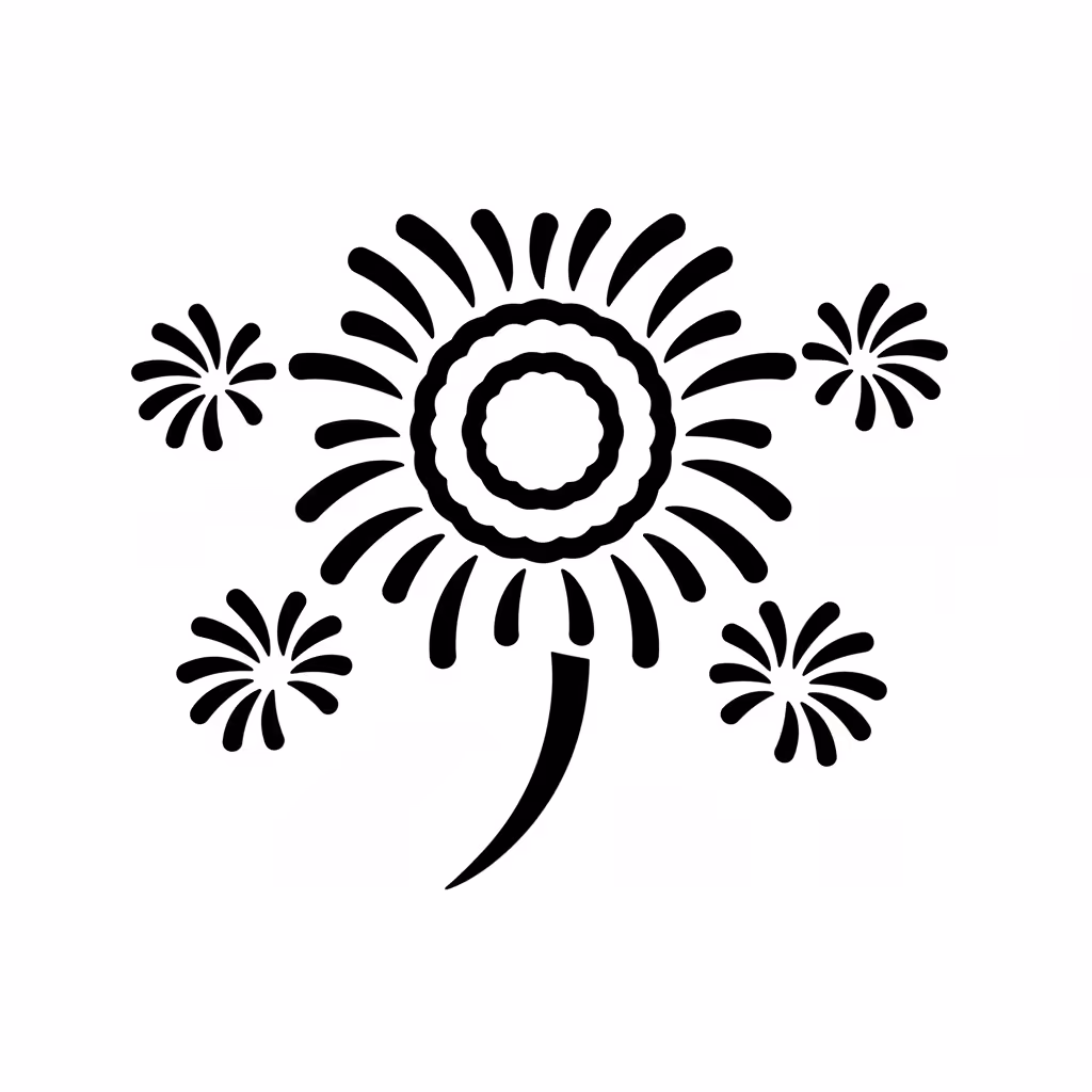 Picture of a printable coloring page showing Fireworks, level easy