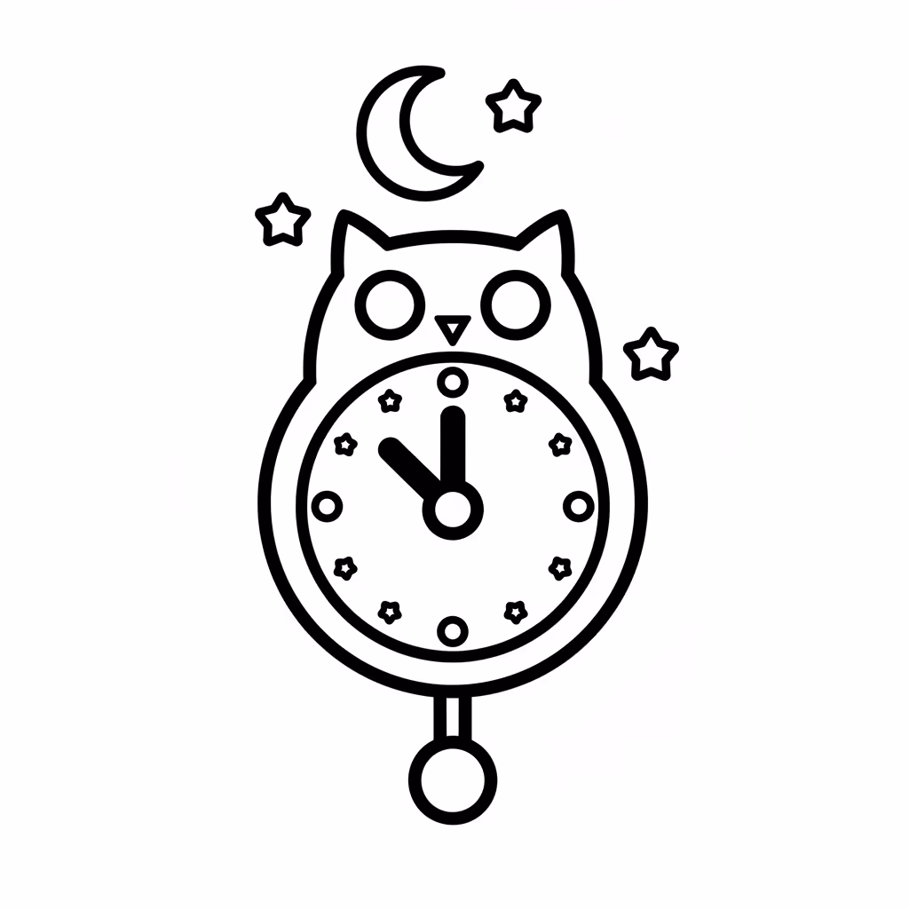 Picture of a printable coloring page showing Midnight Clock, level easy