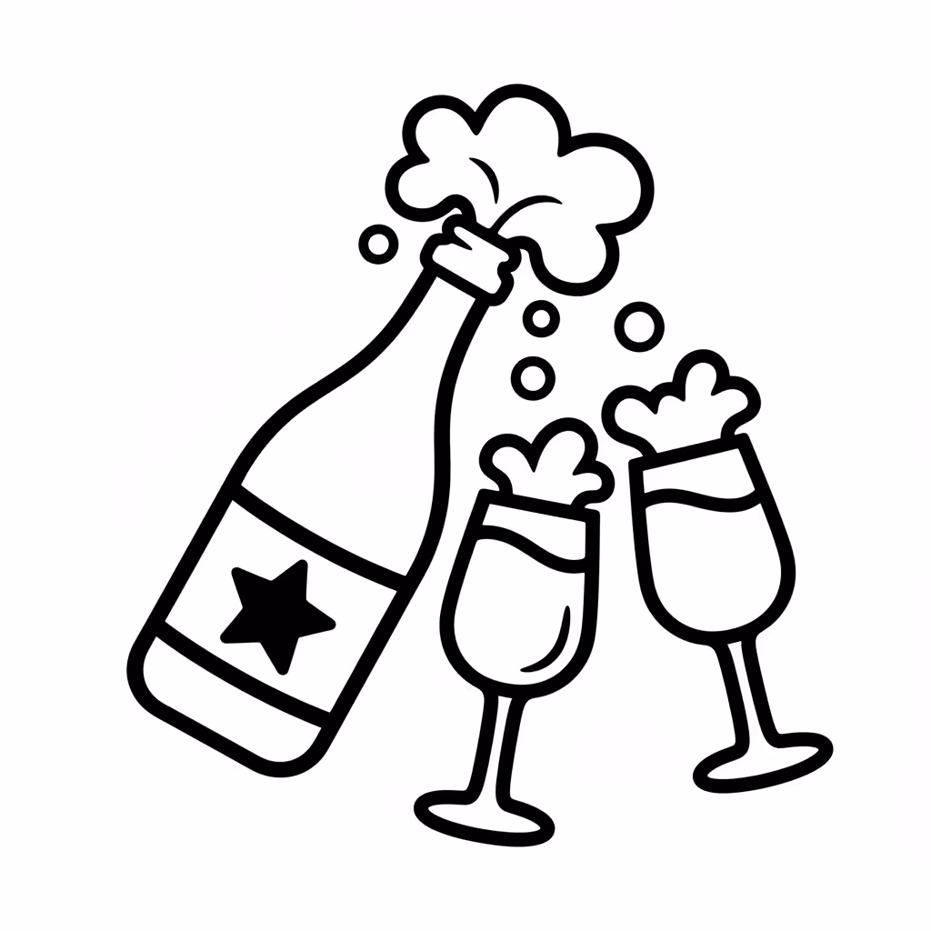 Picture of a printable coloring page showing Champagne, level easy