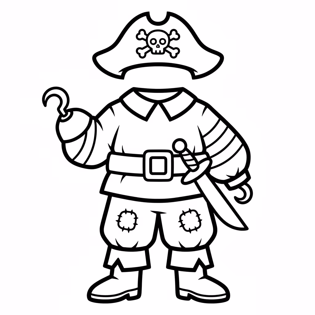 Picture of a printable coloring page showing Pirate Costume, level easy