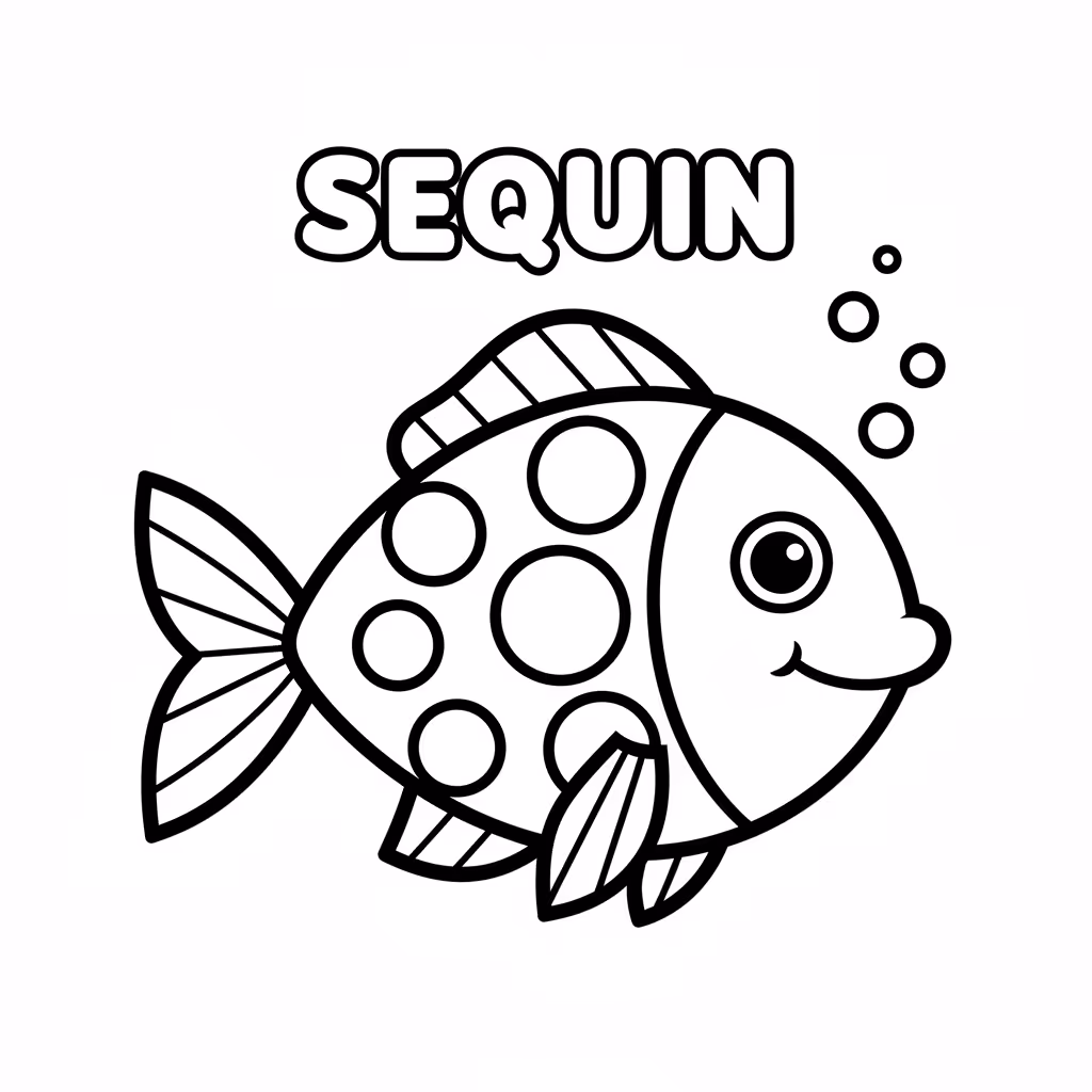 Picture of a printable coloring page showing Sequin, level easy