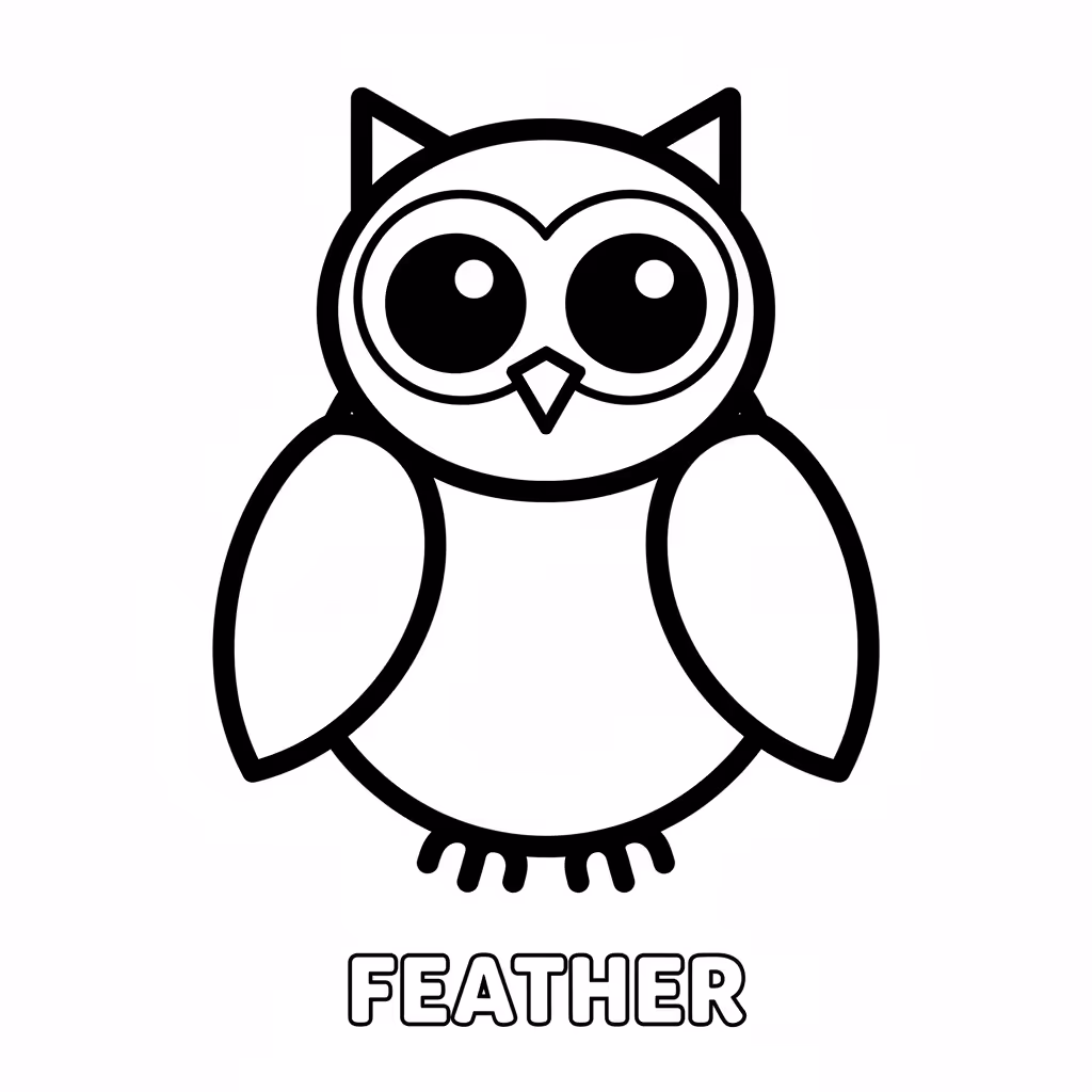 Picture of a printable coloring page showing Feather, level easy
